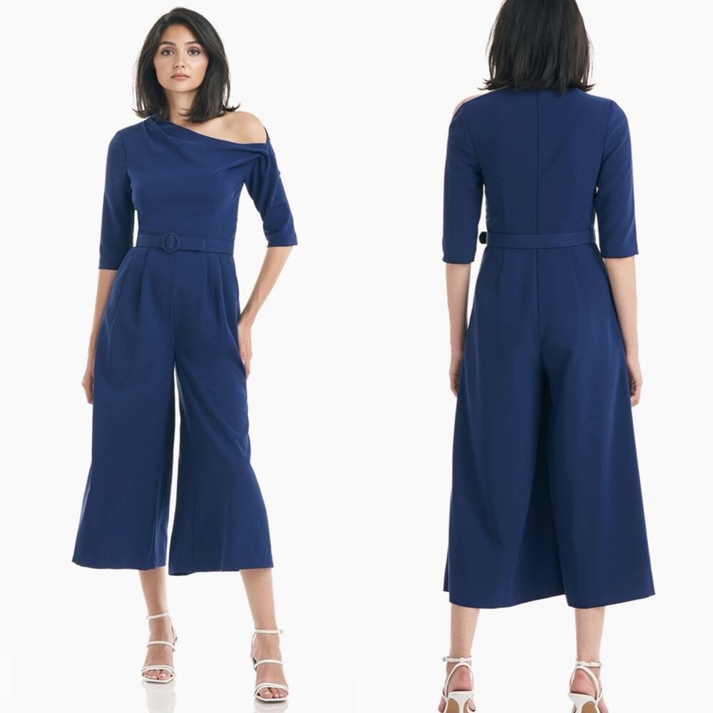 Nwt Kay Unger Navy Blue Tori Tea Length Jumpsuit Size 4